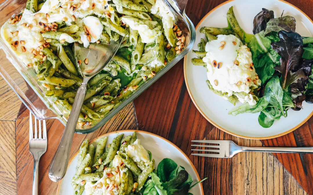 Penne Al Pesto con Mascarpone y Burrata
